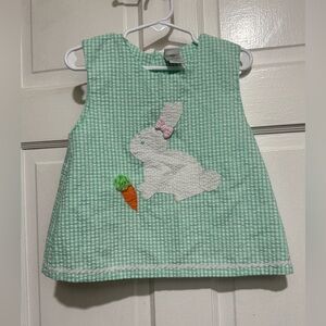3T Girls Easter Shirt Seersucker Bow Green Pink Carrot